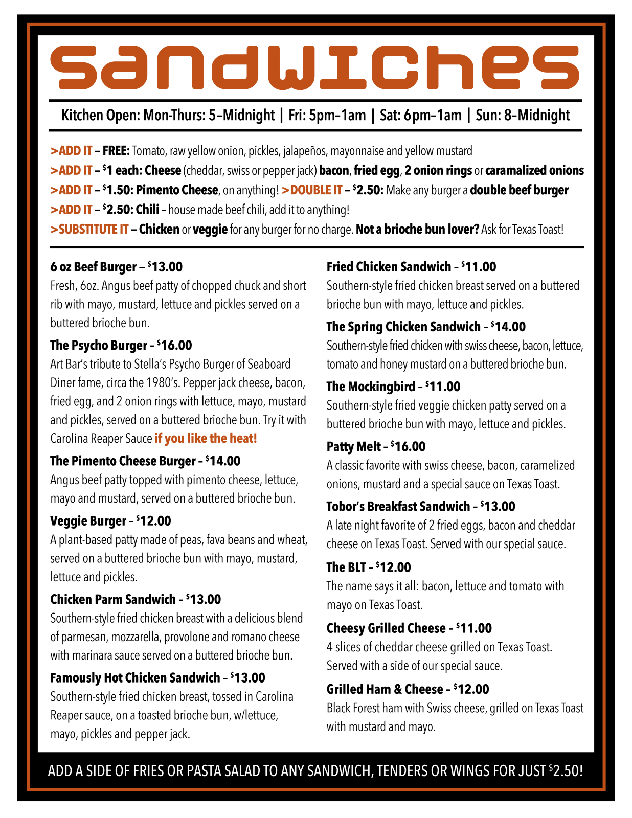 Art Bar menu page 1