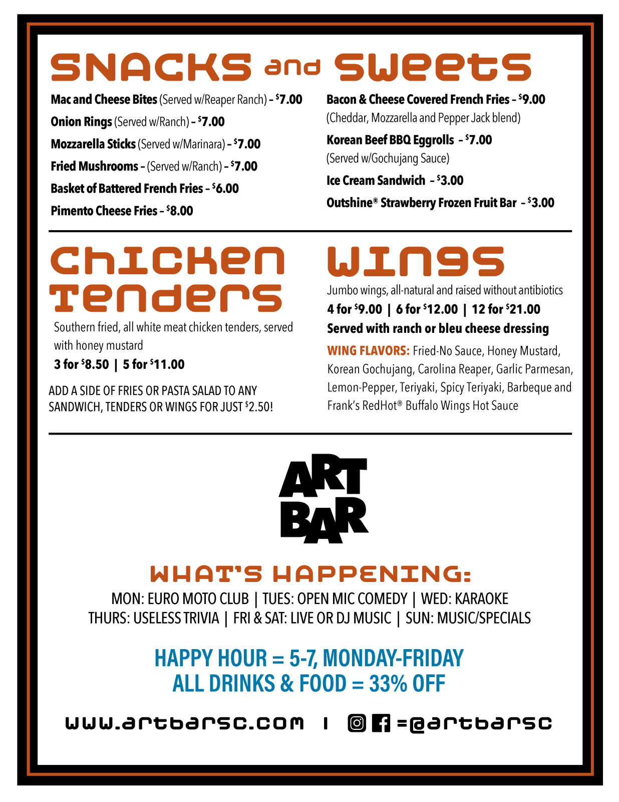 Art Bar menu page 2